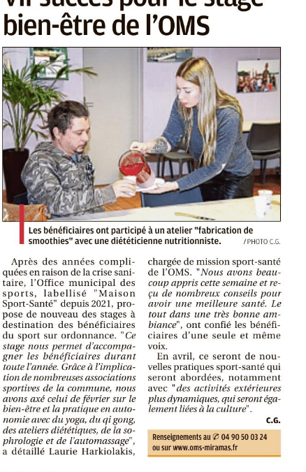 « Vif succès pour le stage bien-être de l’OMS » – Revue de presse – La Provence – 09/03/2023
